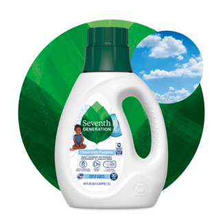 Baby Laundry Detergent Free and Clear - Front of Pack on leaf background 2023