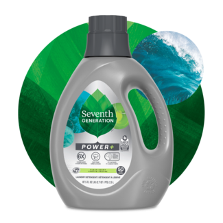 Power+ Laundry Detergent Clean Scent - Front of Bottle on leaf background 2023
