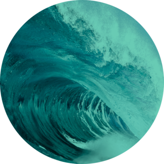 Crashing ocean waves with green tint