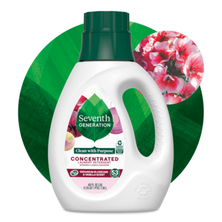 Geranium Vanilla Concentrated Laundry Detergent front of bottle on leaf background