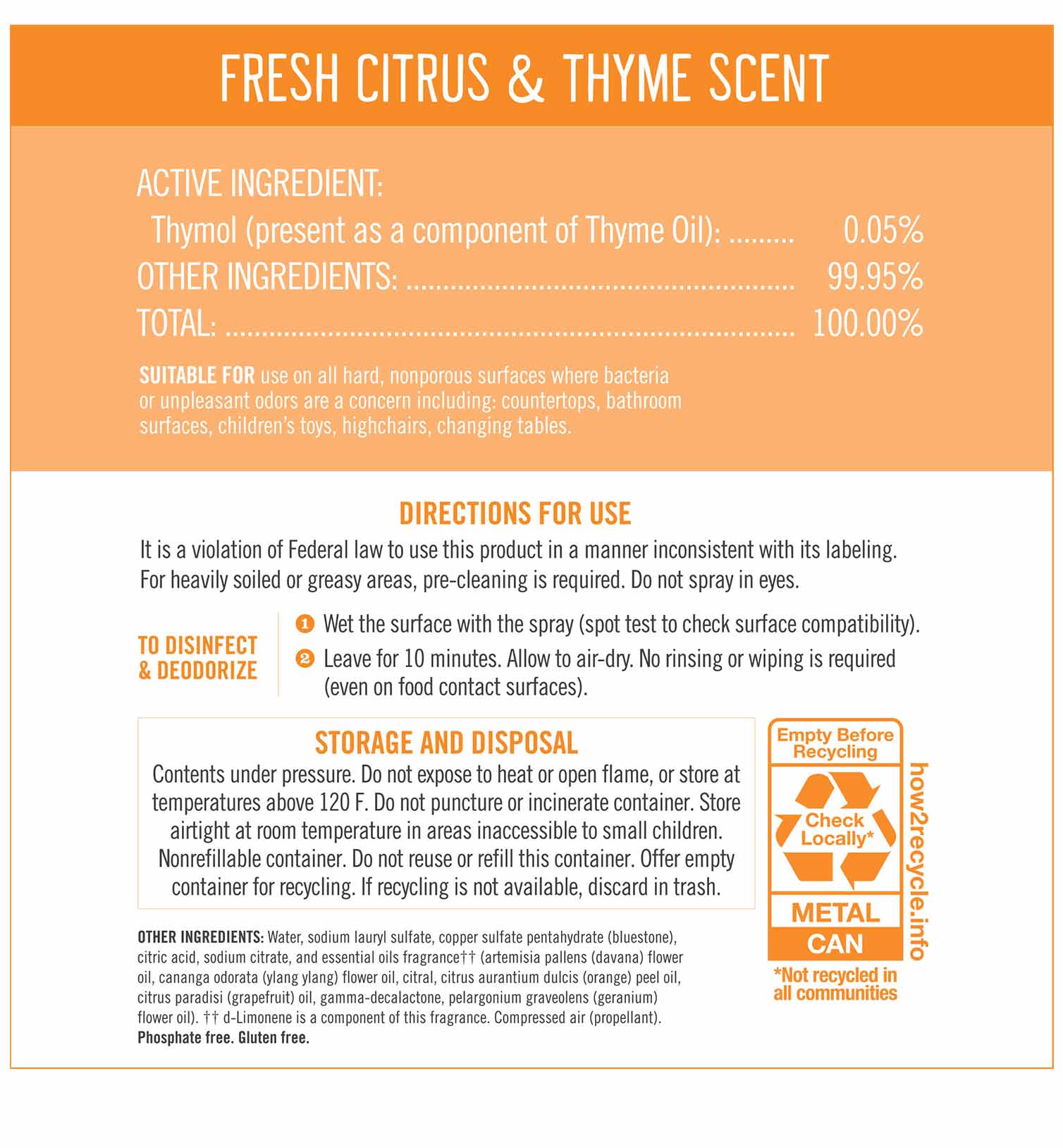 Disinfectant Spray Fresh Citrus and Thyme Scent