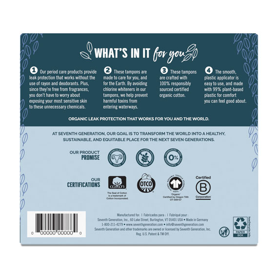 Organic Cotton Tampons With Comfort Applicator Seventh Generation