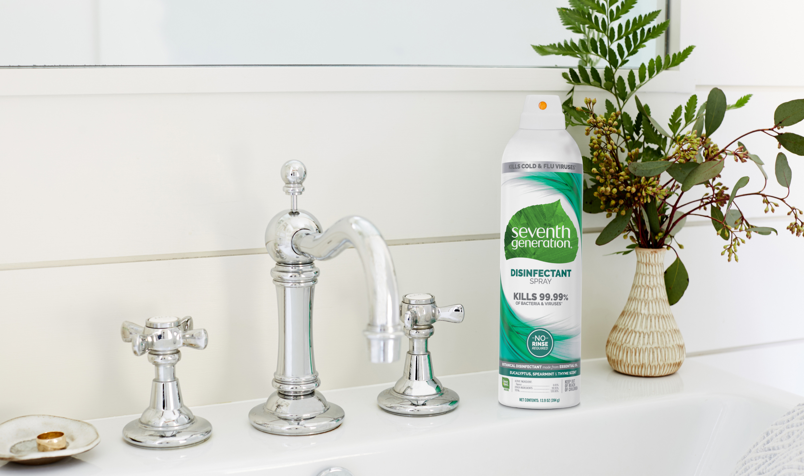Seventh Generation Disinfectant Spray on Sink Counter