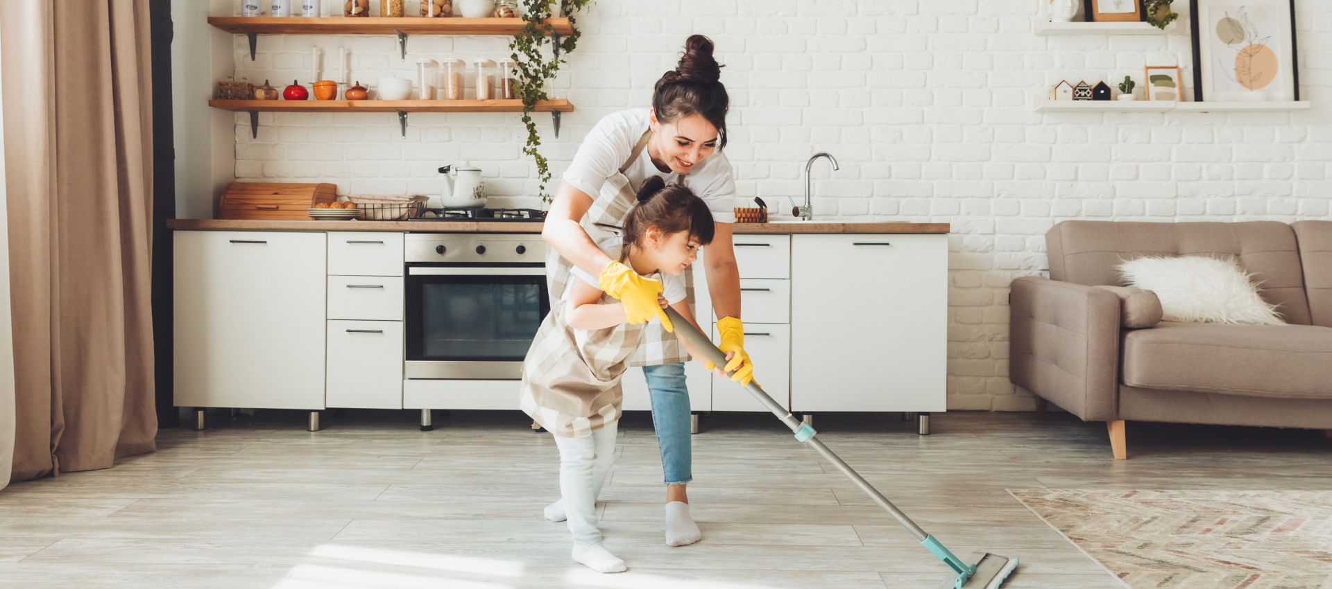Adult and Child Mopping Floor