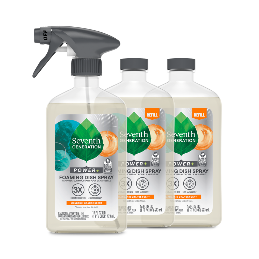 Three Bottles of Seventh Generation Mandarin Orange Scented Foaming Dish Spray Refills