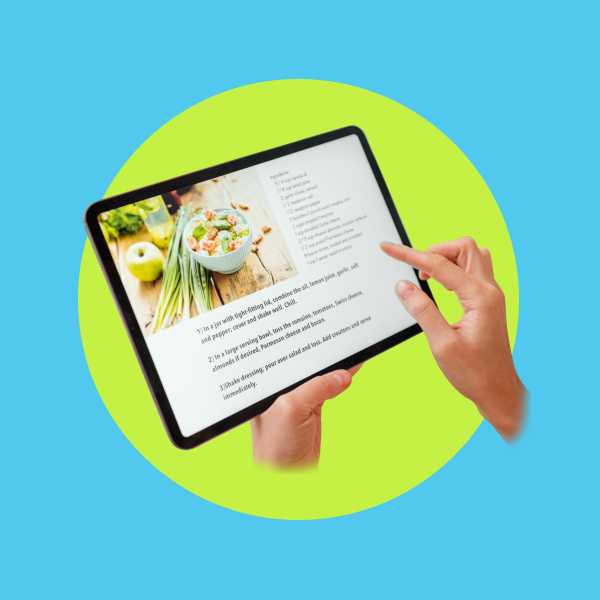 Image of a recipe on tablet screen.