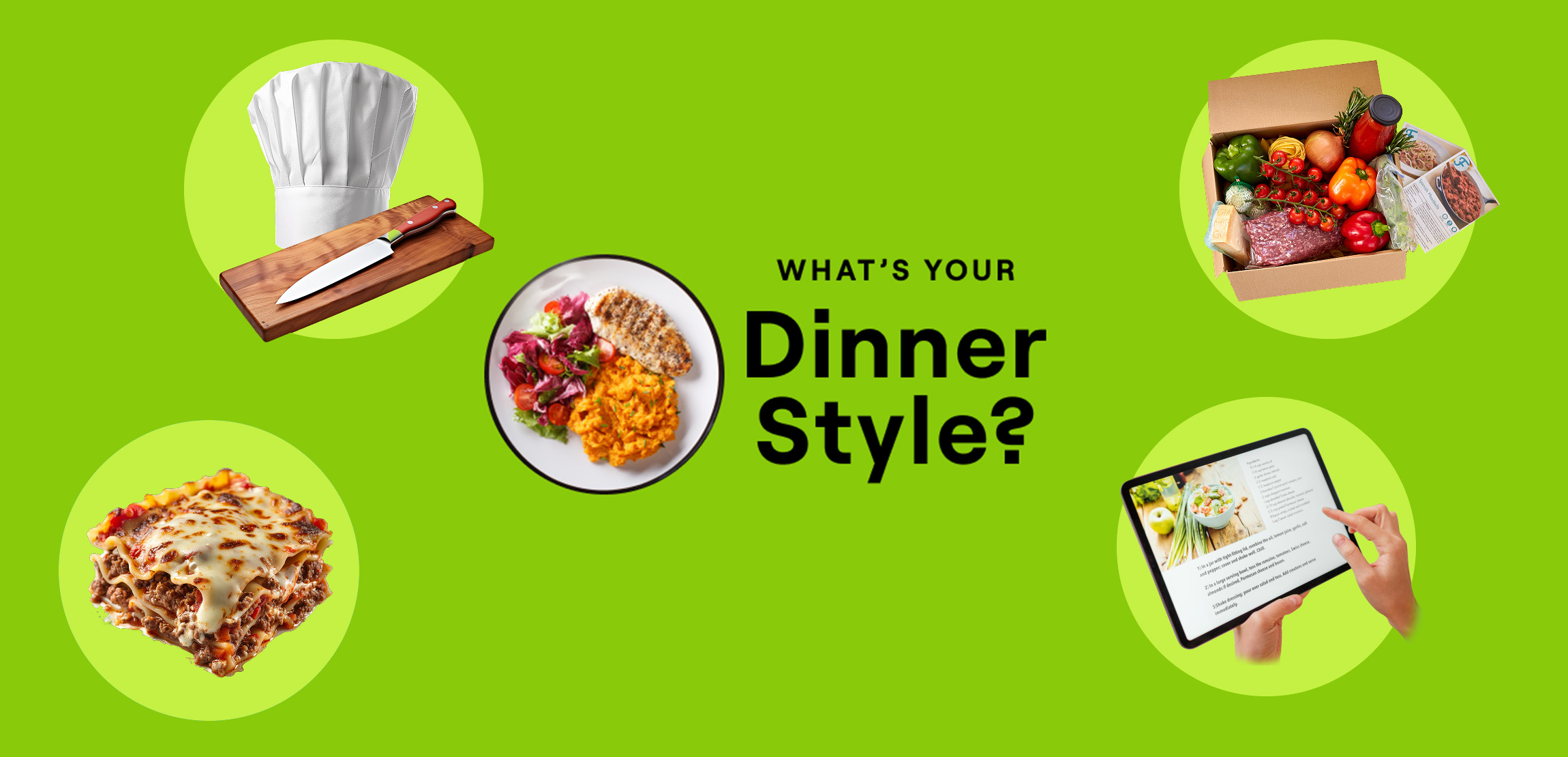 Images of food and utensils with message asking What is your dinner style?