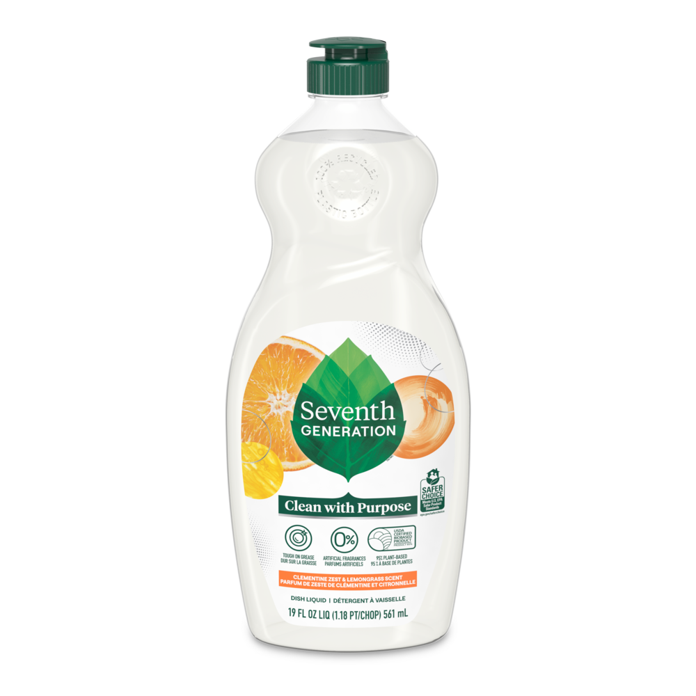 Bottle of Seventh Generation Clementine Zest and Lemongrass Scented Dish Liquid
