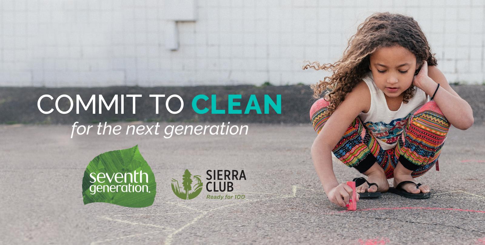 Young girl creating art on the sidewalk: Commit to Clean