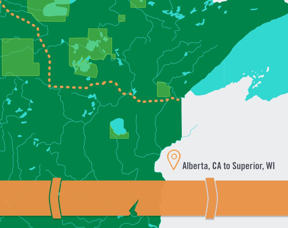 Graphic map with dotted line of new proposed Line 3 path