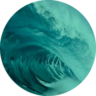 Crashing ocean waves with green tint