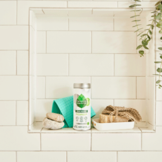 Zero Plastic Bathroom Cleaner Powder On shelf in bathroom