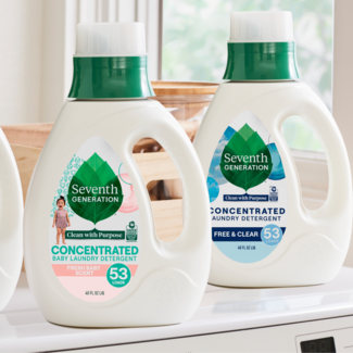 Concentrated Baby Laundry Detergent - on top of washing machine with Free and Clear formula