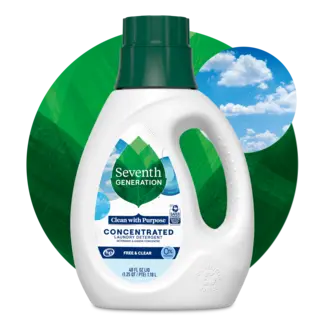  Concentrated Laundry Detergent Free and Clear Front of Bottle on leaf background