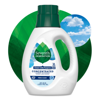 Concentrated Laundry Detergent Free and Clear Front of Bottle on leaf background