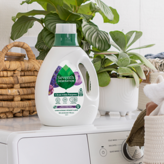Lavender Laundry Detergent bottle on washing machine