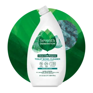 Toilet Bowl Cleaner - Mint Scent - Front of bottle on leaf background