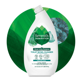 Toilet Bowl Cleaner - Mint Scent - Front of bottle on leaf background