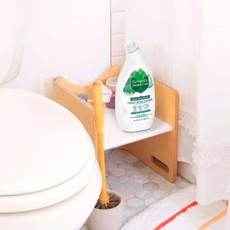 Mint Toilet Bowl Cleaner on bathroom caddy