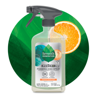 Foaming Dish Spray - Mandarin Orange - front of bottle on leaf background