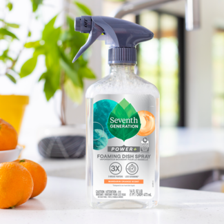 Foaming Dish Spray - Mandarin Orange - bottle on kitchen counter