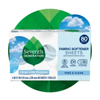 Fabric Softener Sheets - Free and Clear - Front of box on leaf background