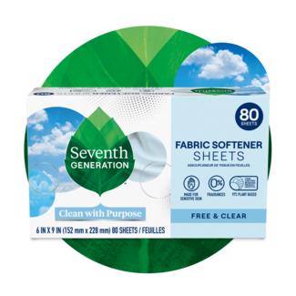Fabric Softener Sheets - Free and Clear - Front of box on leaf background