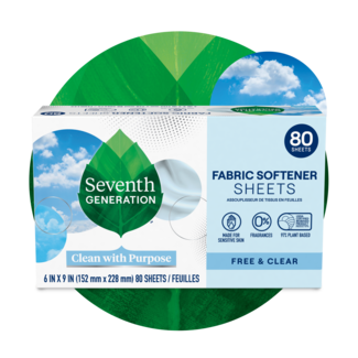 Fabric Softener Sheets - Free and Clear - Front of box on leaf background