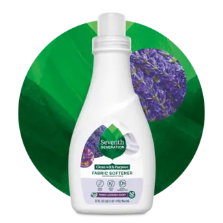 Liquid Fabric Softener Lavender bottle on leaf background