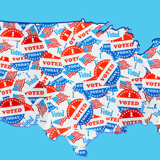 Map of USA covered in I Voted stickers