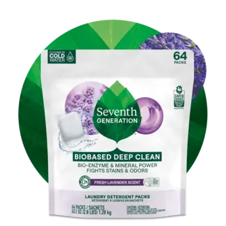 Seventh Generation Fresh Lavender Laundry Detergent Packs - Front of 64 Count Pouch