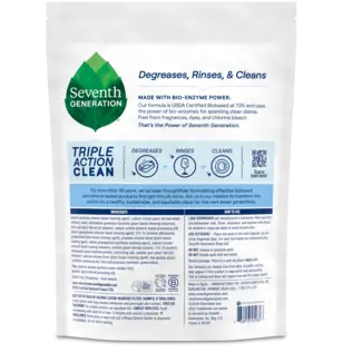 Seventh Generation Triple Action Clean Dishwasher Detergent Packs - Back of Pack