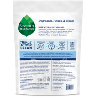 Seventh Generation Triple Action Clean Dishwasher Detergent Packs - Back of Pack