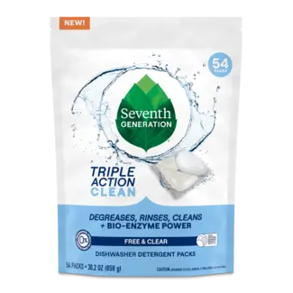 Seventh Generation Triple Action Clean Dishwasher Detergent Packs - Front of Pack 