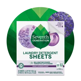 Lavender Laundry Sheets - Front of Pack on leaf background