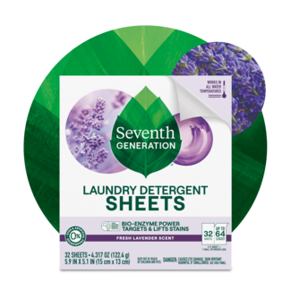 Lavender Laundry Sheets - Front of Pack on leaf background