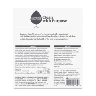 Seventh Generation Dishwasher Detergent Pack - 40 Count - Power Plus Fresh Citrus - Back of Pack
