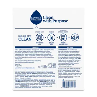 Seventh Generation Dishwasher Detergent Pack - 45 Count - Free and Clear - Back of Pack