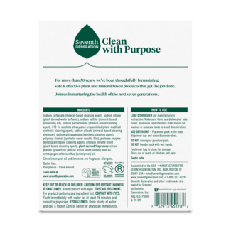 Seventh Generation Dishwasher Detergent Pack - 45 Count - Lemon - Back of Pack