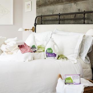 Lavender Laundry, Softener, and Sheets on Bed