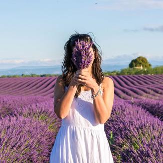 Woman in front of Lavender Fields