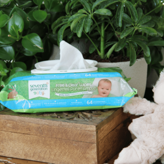 Seventh Generation disinfecting wipes with Teddy bear and plant