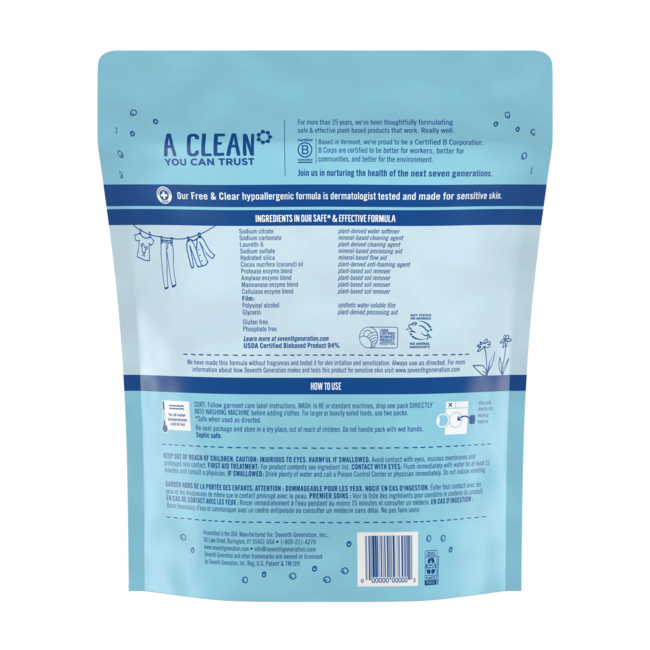 Laundry Detergent Packs Free & Clear Seventh Generation