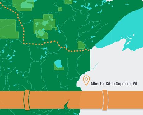 Graphic map with dotted line of new proposed Line 3 path