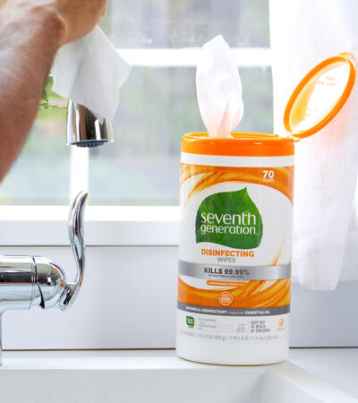 Seventh Generation Disinfecting Wipes on Kitchen Counter