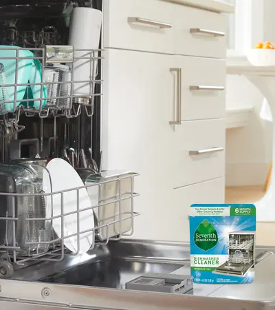 Seventh Generation Dishwasher Cleaner Pack on Dishwasher Door
