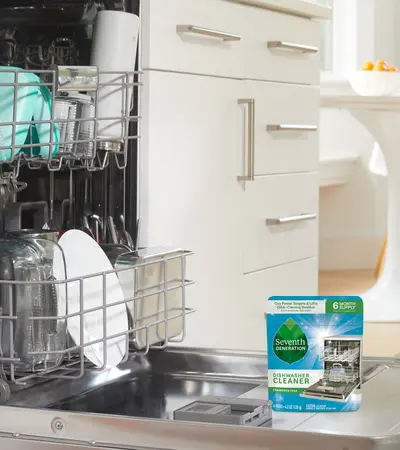 Seventh Generation Dishwasher Cleaner Pack on Dishwasher Door