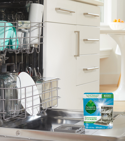 Seventh Generation Dishwasher Cleaner Pack on Dishwasher Door