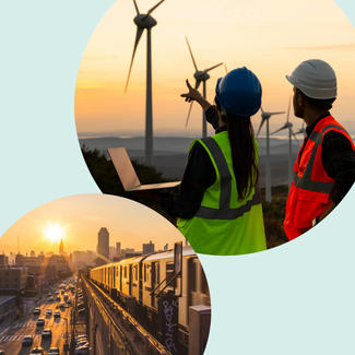 Technicians inspecting wind turbines